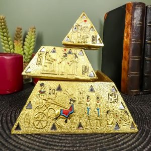 Egyptian Golden Hieroglyphic Pyramid Of The Gods Stackable Jewelry Box Statue