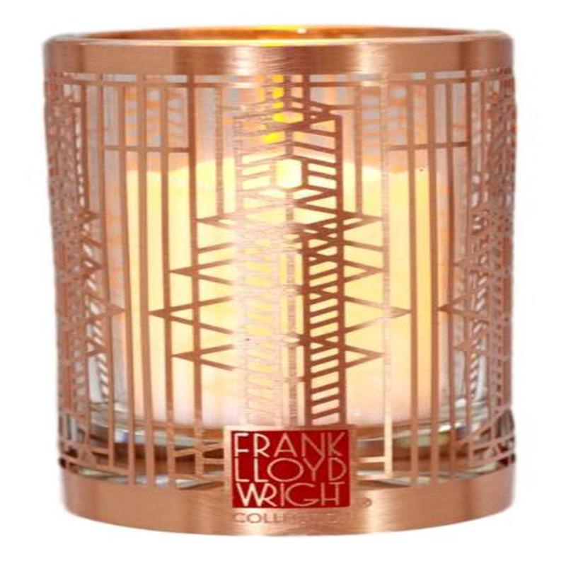 Frank Lloyd Wright Robie House Art Glass Window No 51 Brass Votive Candle Holder