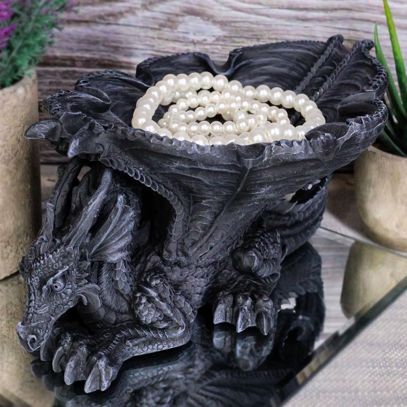 Medieval Fantasy Large Crouching Dragon Ashtray With Celtic Knotwork Figurine