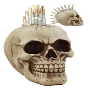 Rifle Bullet Casing Mohawk Punk Rock Skull Figurine 7'L Biker Gangster Skeleton