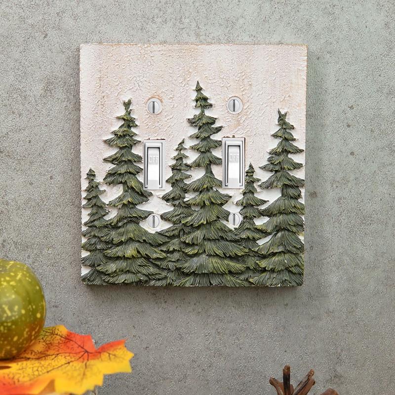 Rustic Evergreen Pine Trees Forest Wall Cover Plate 2-Pack Double Toggle Switch
