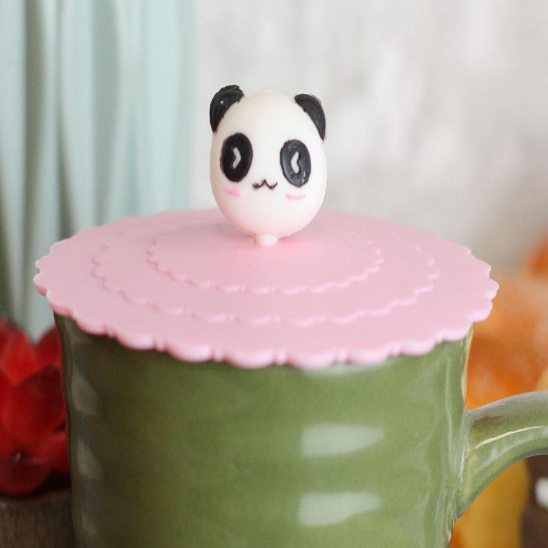 Set Of 4 Pink Giant Panda Reusable Silicone Coffee Tea Cup Cover Lids Air Tight