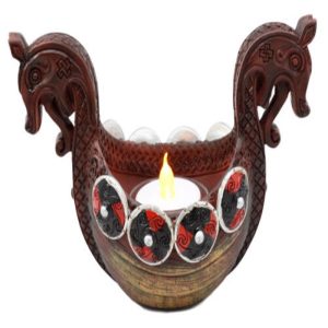 Ancient Viking Longship Candle Holder Figurine Nordic Viking Age Tea Light Decor