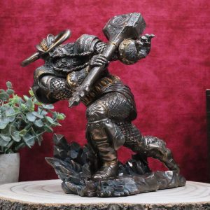 Asgard God Of Thunder Thor Wielding Mjolnir Hammer Figurine Charging Thor Statue
