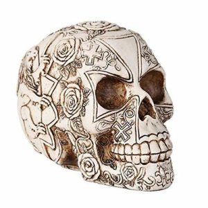 Ebros Human Templar Knights Skull Heraldry Lion Skull Collectible 6" Height