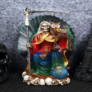 Ebros LED Light Seated 7 Powers Holy Death Santa Muerte Rainbow Tunic Figurine