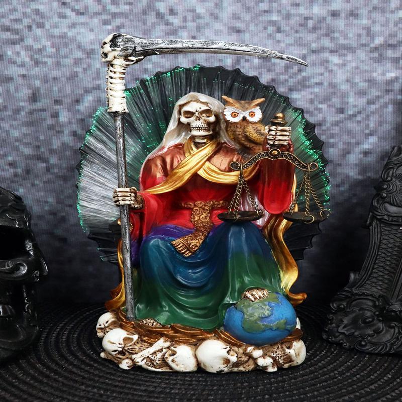 Ebros LED Light Seated 7 Powers Holy Death Santa Muerte Rainbow Tunic Figurine