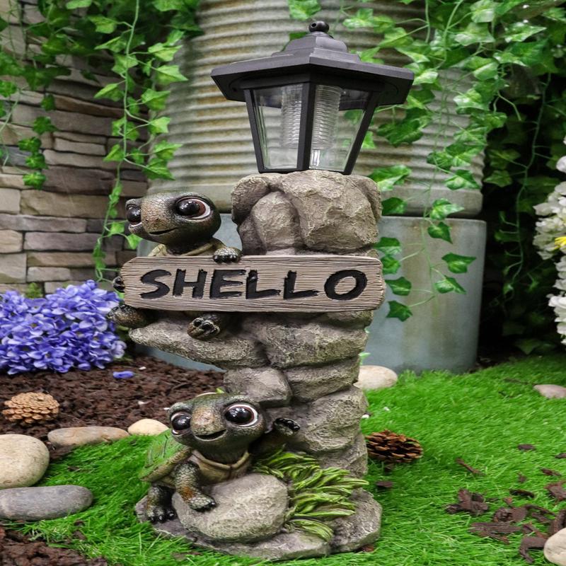 Ebros Rock Climbing Baby Tortoise Turtles With Greeting Sign & Solar LED Light Statue