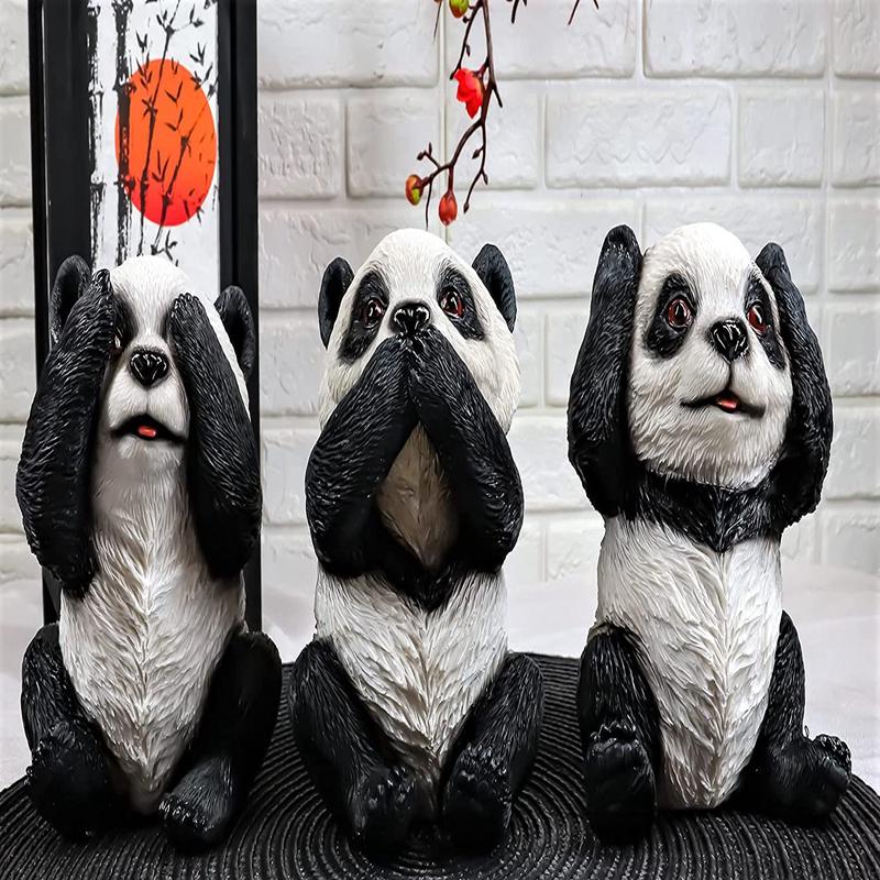 Ebros Wise See Hear Speak No Evil Giant China Pandas Set of 3 Figurines 5.75"H