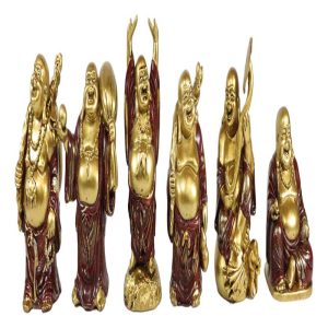 Hotei Fat Buddha Maitreya Laughing Budai Of Prosperity Miniature Figurine Set