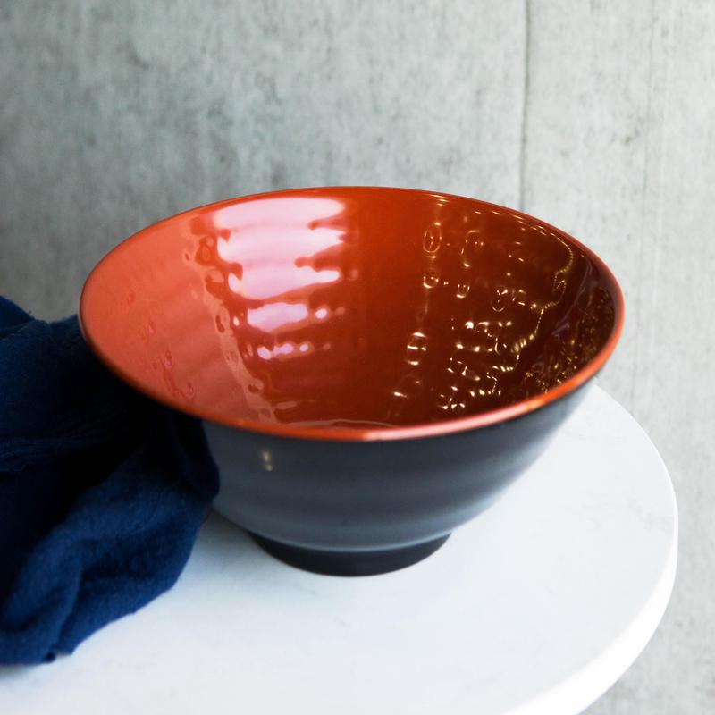 Set Of 4 Swirl Ridged Red Black Melamine 43oz Large Pasta Salad Mixing Soup Bowl