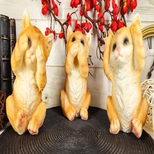 Three Wise Kittens See Hear Speak No Evil Tabby Cats Statue Set Animal Decor