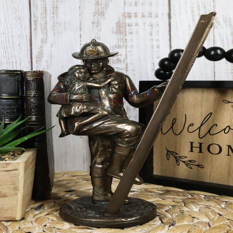 Brave Fireman Fire Fighter Hero Saving Child Descending From Ladder Figurine