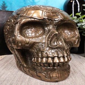 Bronze Aztec Skull Nahuatl Codices Anthropology Figurine 8"L Collectible