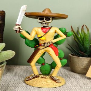 Day Of The Dead Desert Bandit Skeleton Statue El Machete Nopales Cactus Figurine