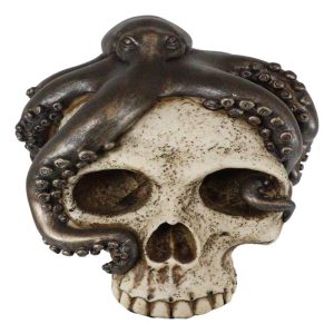 Ebros Kraken Octopus Wrapping Around Human Skull Decorative Figurine 8"L