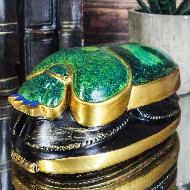 Egyptian Scarab Oracle Amulet 4" Long Symbol of Rebirth Green Scarab Figurine