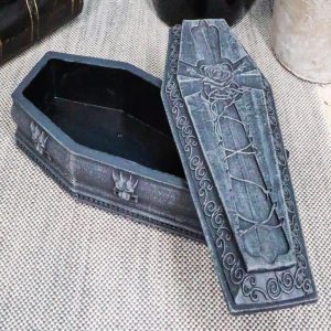 Gothic Gargoyle With Twisted Rose Vine Cross Coffin Jewelry Box Figurine 6"Long