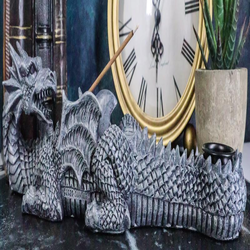 Gothic Mythical Guardian Dragon Gargoyle Incense Stick And Taper Candle Holder