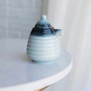 Ocean Blue Ceramic Soy Ponzu Sauce Vinegar Or Oil Dispensers Holder With Lid