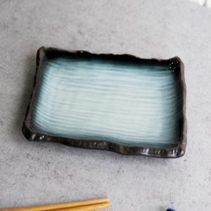 Pack Of 5 Ceramic Zen Blue Appetizer Dessert Lunch Sushi Entree 8.75"X5" Plates