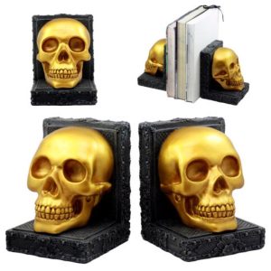 Pirate's Treasure Golden Skull Bookends Set 7"H Medieval Floral Gothic Statue