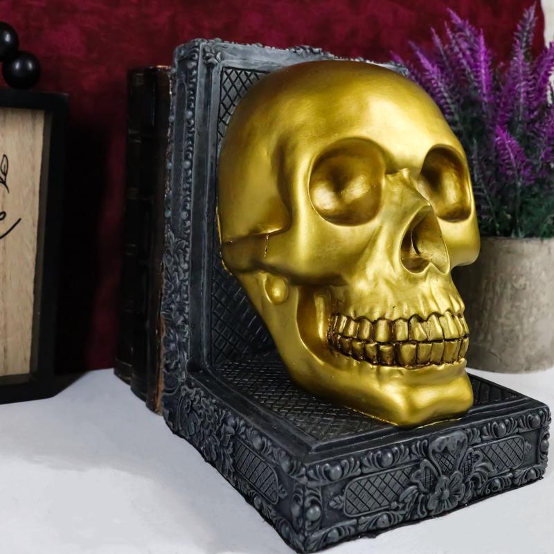 Pirate's Treasure Golden Skull Figurine 7" Height Medieval Floral Gothic Theme