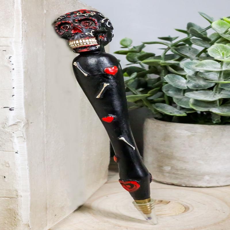 Set Of Two Black Dias De Los Muertos Day Of The Dead Sugar Skull Stationery Pen