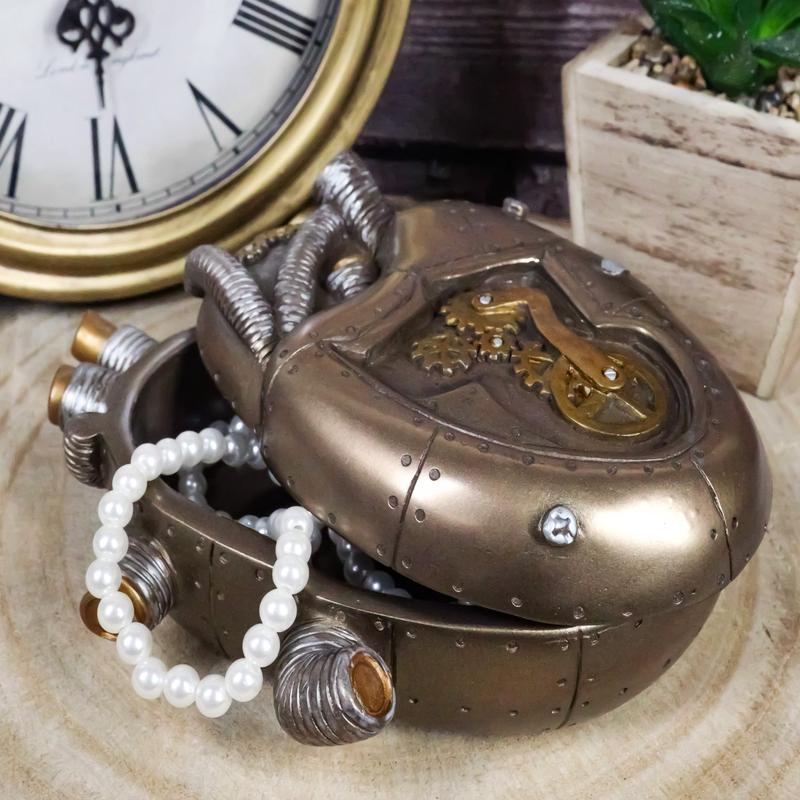 Steampunk Dragon Heart Gear Pulse Radioactive Fire Engine Jewelry Box Figurine