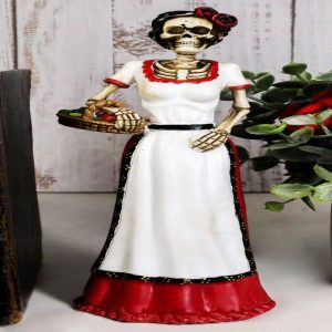 Day of The Dead Traditional Senorita Mexican Lady With Fruit Basket Figurine