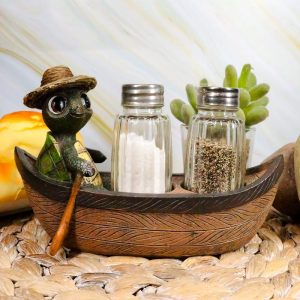 Ebros Outdoor River Camper Turtle Rowing Boat Salt Pepper Shakers Holder 7"L