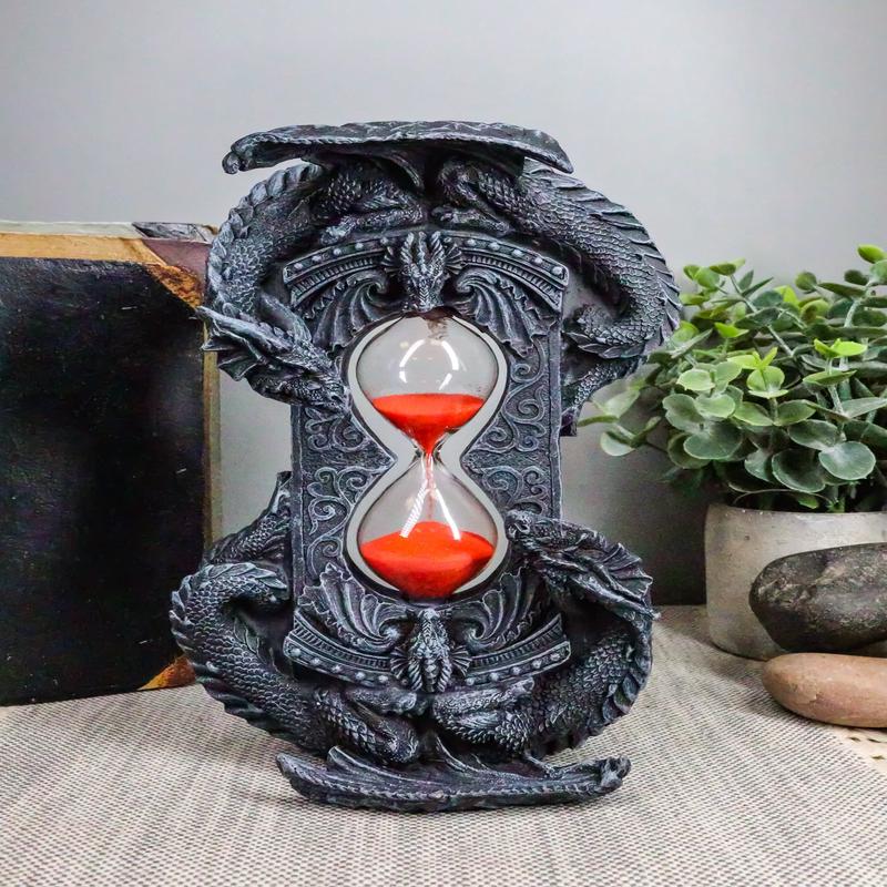Invertible "Chronos" Gothic Twin Dragons Sand Timer Figurine Dragon Hourglass 8"