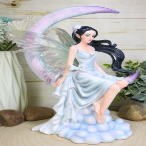 Large Celestial Crescent Moon Air Elemental Fairy Statue 11"H By Nene Thomas