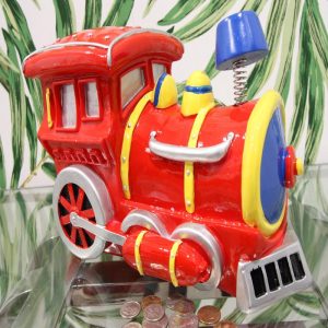 Large Red Choo Choo Train Boys Girls Children Money Coin Piggy Bank Figurine