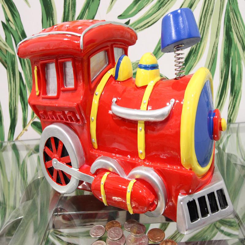 Large Red Choo Choo Train Boys Girls Children Money Coin Piggy Bank Figurine