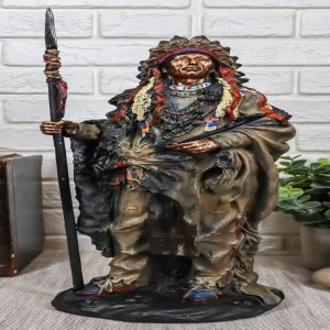 Native American Indian Warrior Chief With Battle Headdress Statue Heritage Decor