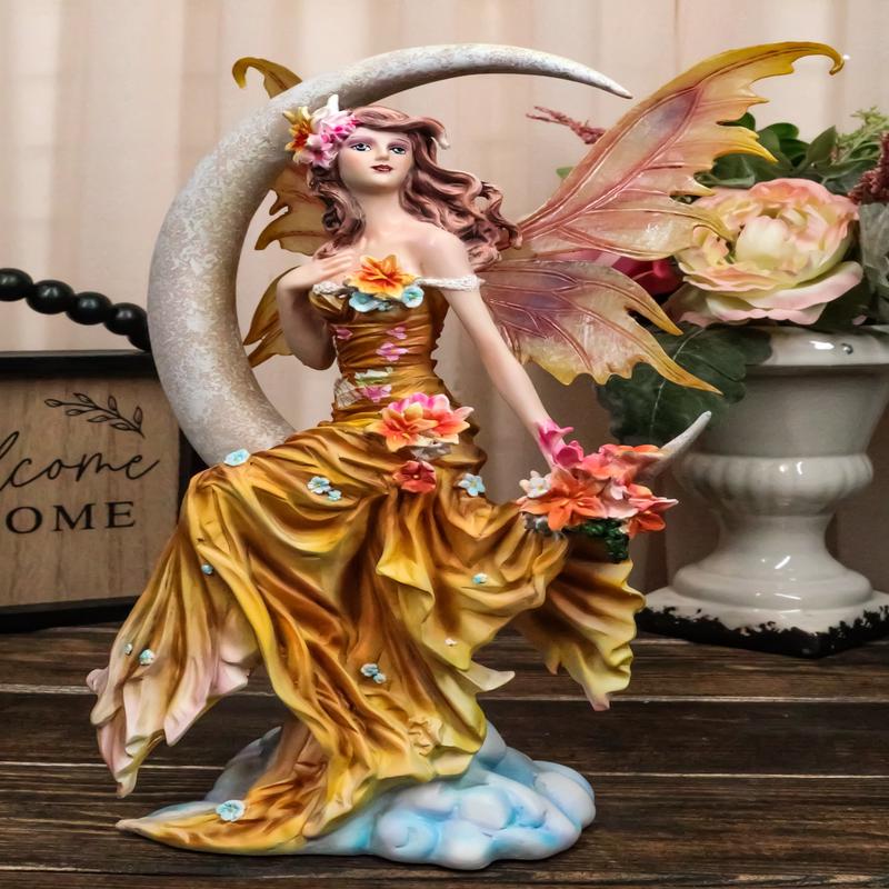 Nene Thomas Art Celestial Crescent Moon Earth Elemental Floral Fairy Statue 11"H