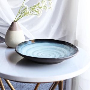 Pack Of 5 Ceramic Zen Blue Lunch Salad Appetizer Deep Plates Or Shallow Bowls