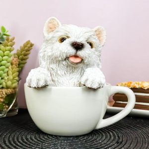 Realistic White Westie Dog in Teacup Statue 6"H Pet Pal West Highland Terrier