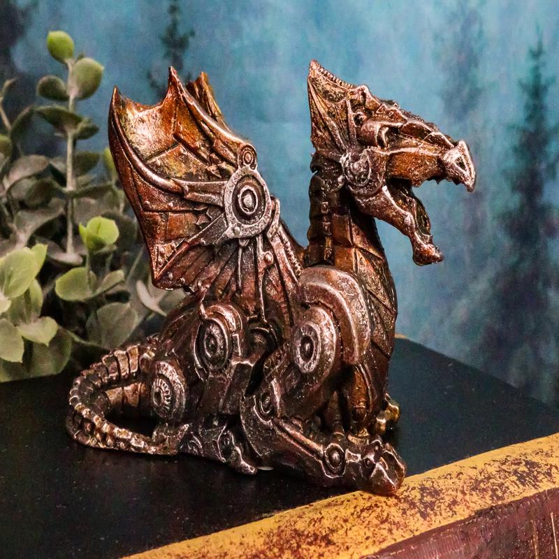 Small Photon Steampunk Cyborg Dragon Statue Mechanical Robotic Winged Beast