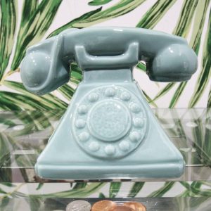Vintage Nostalgia Teal Rotary Telephone 7"L Money Coin Piggy Bank Decor