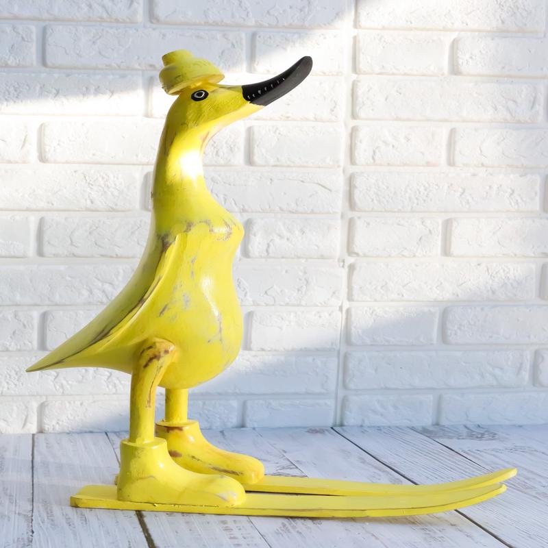 Balinese Wood Handicrafts "Bebek Angsa" Tropic Sunny Yellow Skiing Duck Figurine