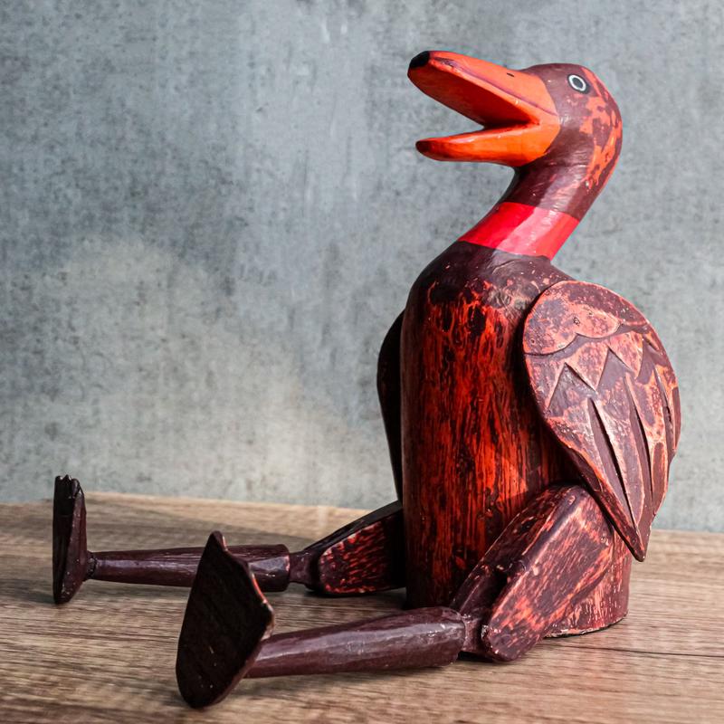 Balinese Wood Handicrafts "Bebek Wayang" Red River Duck Puppet Toy Figurine 15"H