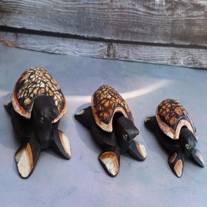 Balinese Wood Handicrafts Sea Turtle Tortoise Family Ashtray Box Figurine Set