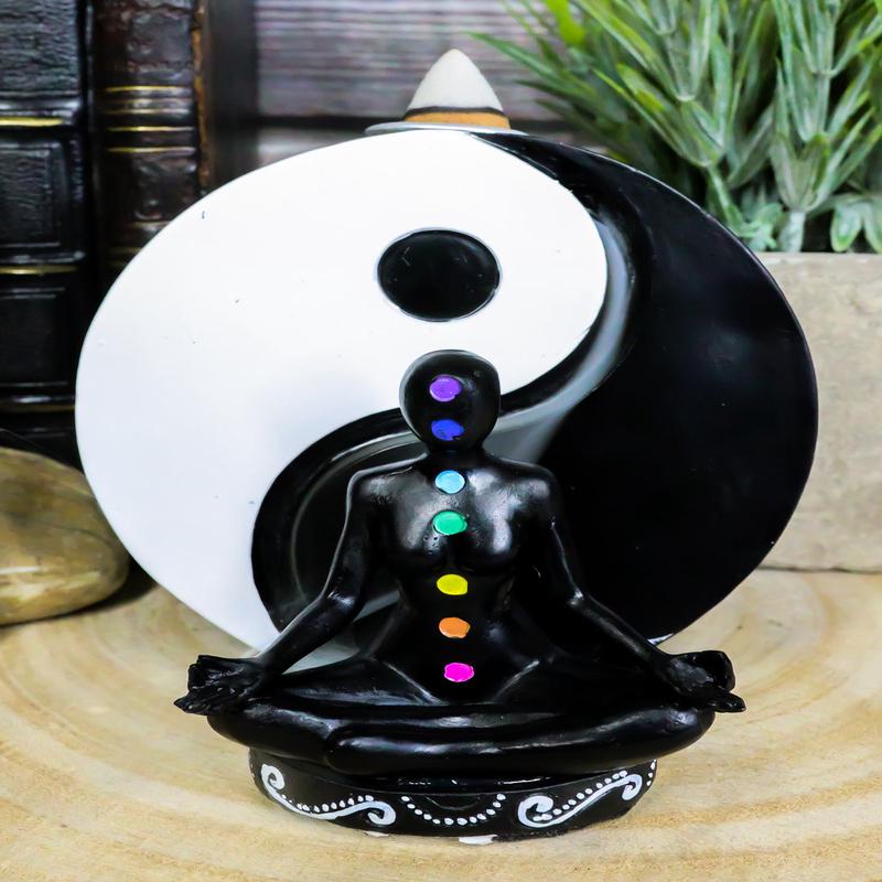 Chakra Yoga Avatar With Black And White Yin Yang Backflow Incense Cone Holder