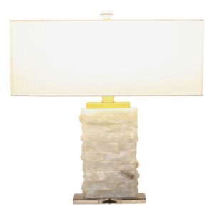 Crystalline Marble Pillar Contemporary Table Lamp With Rectangular Linen Shade