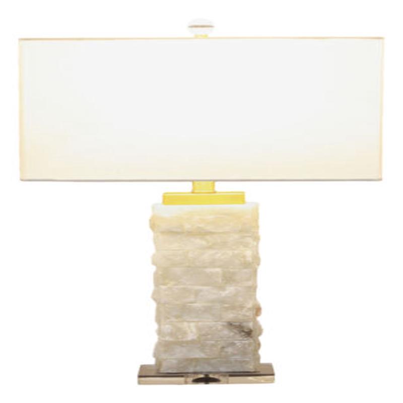 Crystalline Marble Pillar Contemporary Table Lamp With Rectangular Linen Shade
