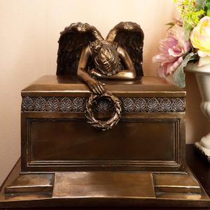 Ebros Bronzed Weeping Angel Holding Wreath Jewelry Box Small Urn Figurine 6"Long