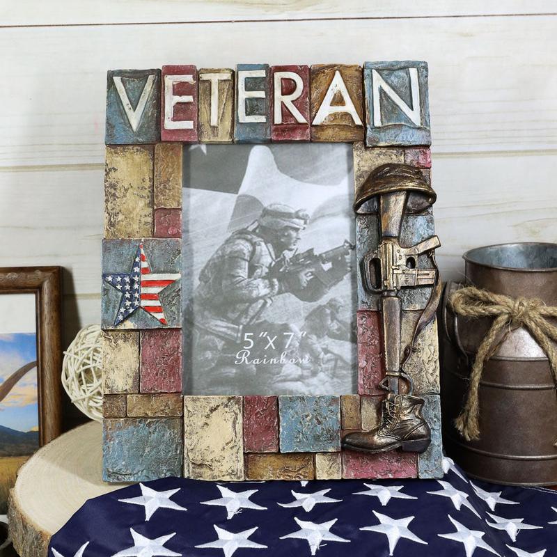 Military Patriotic USA Star Veteran Helmet Rifle And Boot 5"X7" Picture Frame