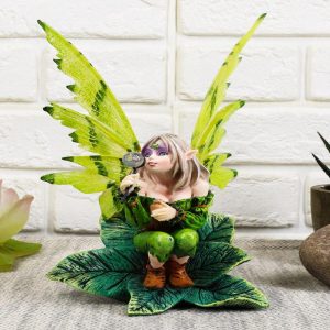Mythical Goddess Green Earth Pixie Dust Fairy Blowing Crystal Bubble Statue 6"H
